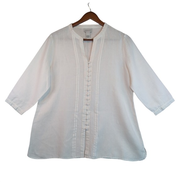 Soft Surroundings Tops - Soft Surroundings White 100% Linen Pintuck Tunic Top Wmns PM Office Cottagecore